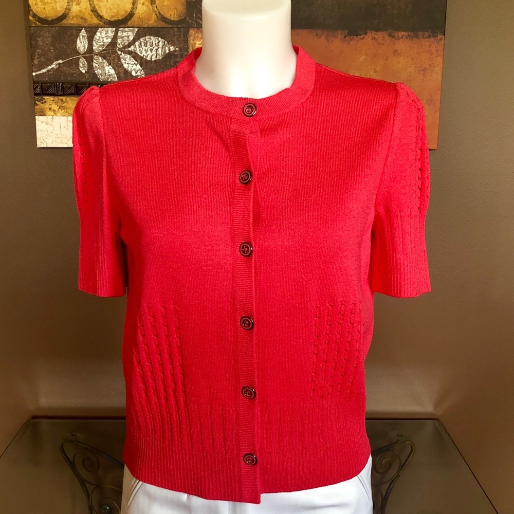 St. John Sport Coral Short Sleeve Cardigan Size P